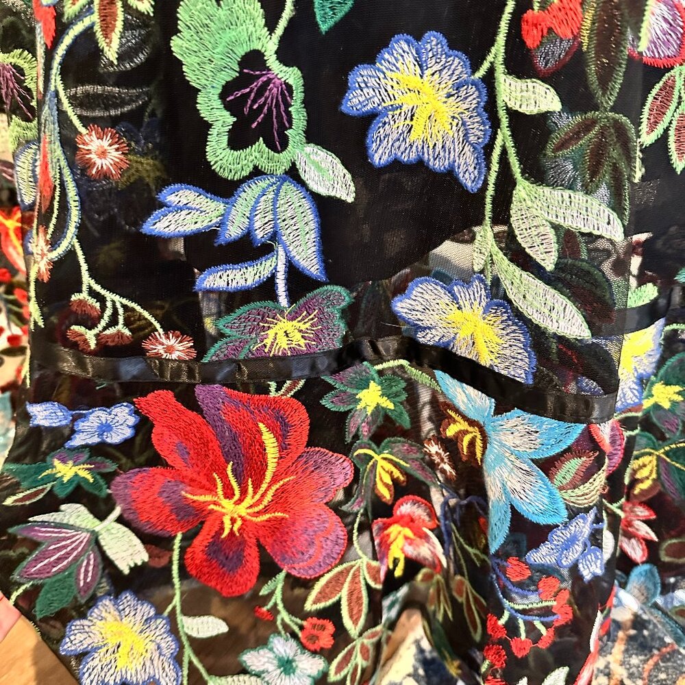 Anthropologie Vone Janine Embroidered Floral Mesh Midi Dress Size 4 - Picture 2 of 7